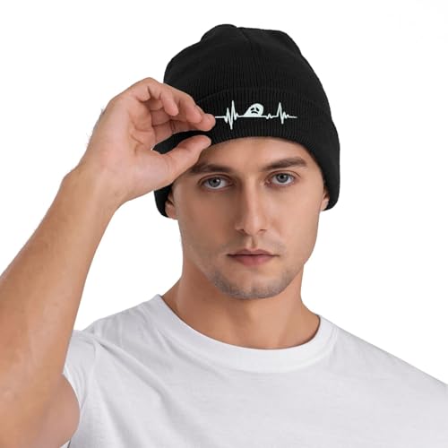 Embroidered Knit Beanie Cap - Soft Rose & Ghost Skull Design