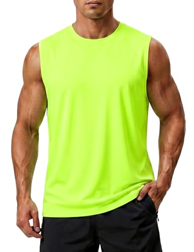 Men's Workout Sleeveless Tank Top Neon Yellow X-Large Quick Dry Athletic Gym Shirt