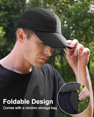 GADIEMKENSD Men's Folding Sun Hat with Long Brim UPF 50+ Outdoor Hat, Black, 7-7 3/8