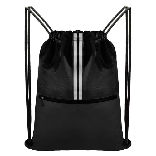 Drawstring Backpack Gym Bag - Lightweight Two Tone Black