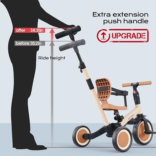 5-in-1 Tricycle for Toddlers 1-3 with Push Handle - Khaki