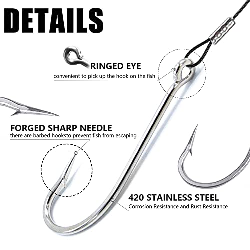 Saltwater Fishing Hook Rigs - O'Shaughnessy Steel Leaders 5/0-18"-60lb, 8pcs