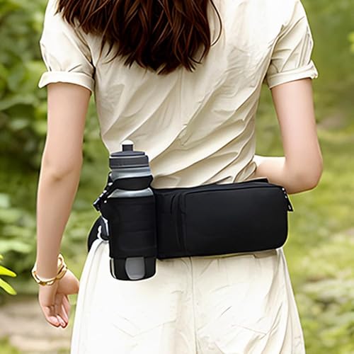 Water-Resistant Fanny Pack with Water Bottle Holder - Black