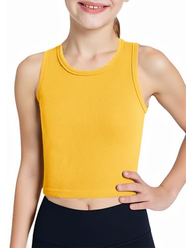 Kids Athletic Ribbed Tank Top - Sleeveless Crop Camisole, Yellow 5-6 Years