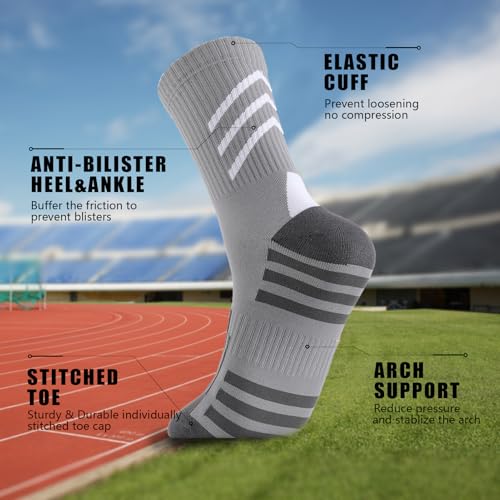 Compression Athletic Crew Socks - 3 Pairs, Gray