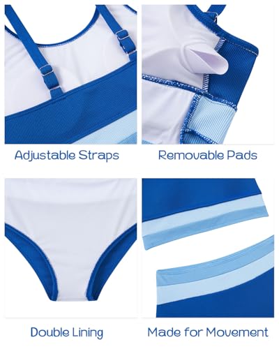 Girls 2-Piece Athletic Bathing Suit with Straps - 11-12 Years Dark Blue