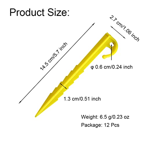 12 Pcs 5.9 Inch Serrated Edge Plastic Tent Stakes - Yellow