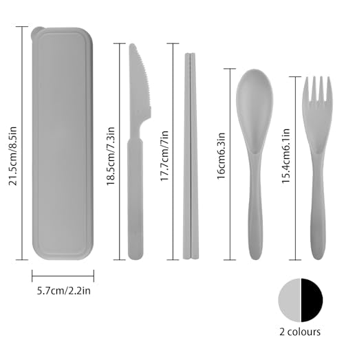 Reusable Travel Utensil Set with Case - 2 Sets, Black & Grey
