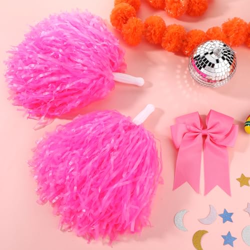 10 Inch Cheerleading Pom Poms with Hair Bow Set - Pink Classic