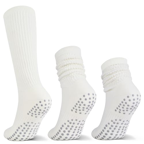 Non-Slip Grip Slouchy Scrunch Socks for Yoga & Pilates - Size 6-12 White