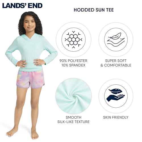 Girls' UPF 50+ Long Sleeve Hooded Sun Tee Rash Guard - Large Aruba Blue