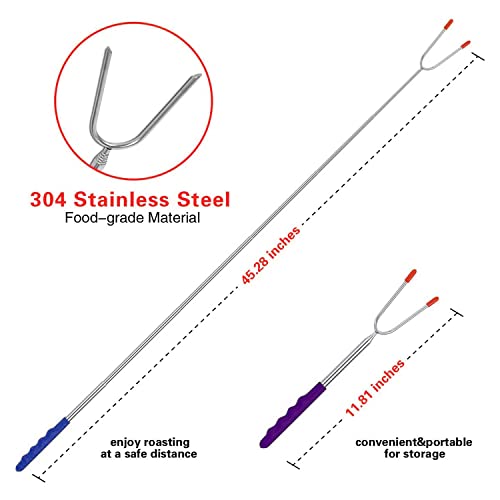 BRIOUT 12-Pack Extra Long 45'' Stainless Steel Marshmallow Roasting Sticks - Kids Safe Telescoping Skewers for Campfire & BBQ
