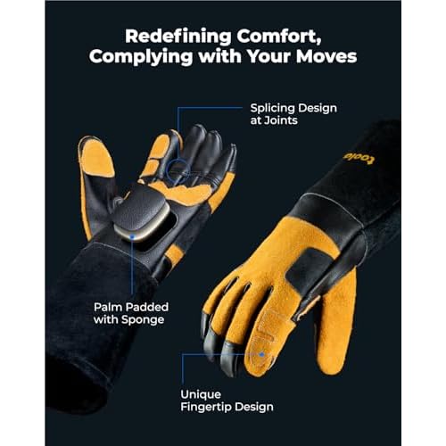 toolant Welding Gloves for Men, Leather Cowhide Mig/Stick Welding Gloves, for Welding, for Grill, for Gardening