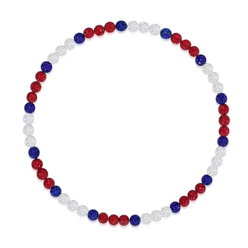 18 Inch Stretch Elastic Baseball Necklace - Red/Royal Blue/White