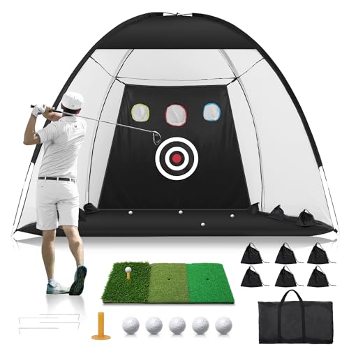 10x7FT Golf Practice Net with Tri-Turf Mat - All-Season