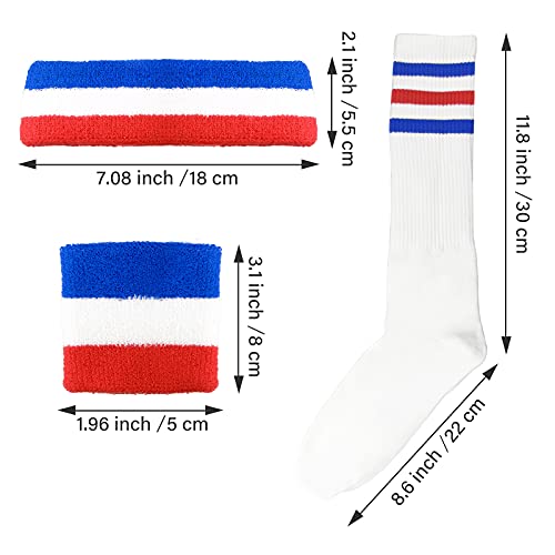 5-Piece Sweatband and Striped Socks Set - Red/White/Blue