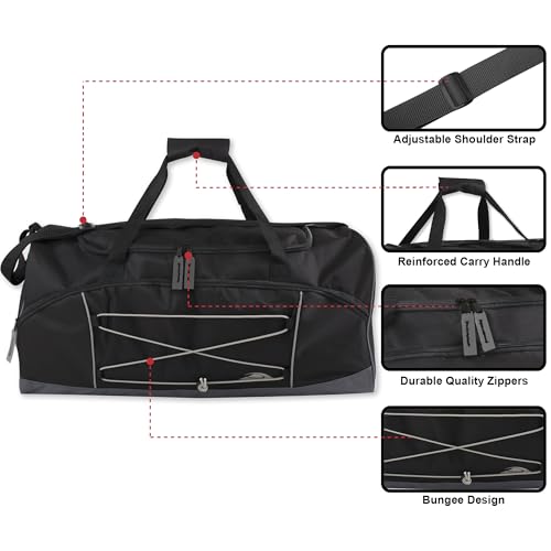 Trail Maker 60L Black Heavy Duty Large Travel Duffle Bag for Men & Women