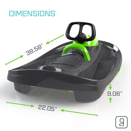 Snow Sled for Kids & Adults - Mystic Green Toboggan with Steering Wheel & Brake