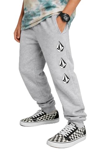 Volcom Boys Grey Heather Lightweight Fleece Joggers Size 10-12 with Pockets & Drawstring