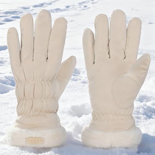 Thermal Winter Gloves for Women - Beige, Windproof Cycling & Running
