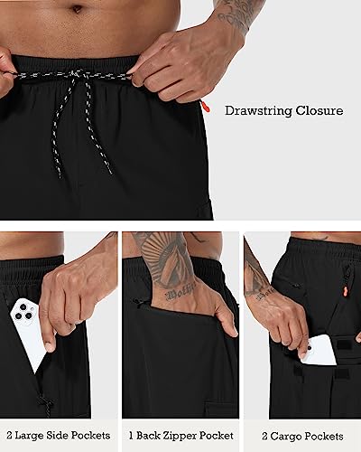 Men's Quick Dry Cargo Shorts - Lightweight Stretch with 5 Pockets, 9 Inch, X-Large, Black