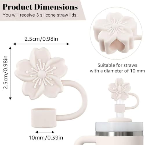 Cherry Blossom Silicone Straw Toppers for Stanley Cup - 3 Pack