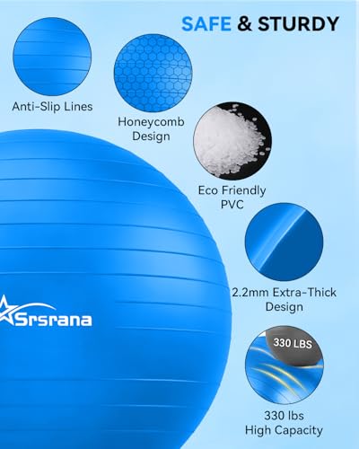 Srsrana Hot Pink Exercise Ball 23-26in for Yoga Pilates Pregnancy Core Stability
