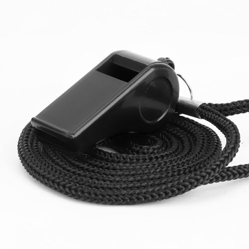 Loud Plastic Coach Whistle with Lanyard - Black 2 Pack