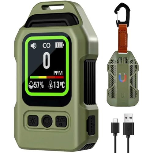 3-in-1 Portable Carbon Monoxide Detector.Visual Alarm for Camping,Travel,RV.More Than 300H Standby Equipped with a Flashlight, Magnetic Back and Hook.Featuring CO, Temperature and Humidity Sensors