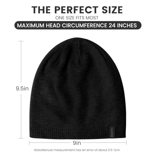 Wool Blend Ribbed Knit Beanie - Double Layer Warm Hat - Black