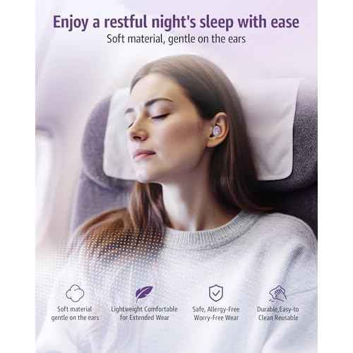 Ear Plugs for Sleeping Noise Cancelling Earbuds:45db Loop Earplugs for Concerts/Shooting/Travel/Snoring Silicone Hearing Protection Sleep Ear Plugs with Reusable 8 Ear Tips (Light Purple)