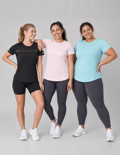 Women's Dry Fit Short Sleeve Workout Tops - 5 Pack, Medium, Pink/White/Black/Purple/Turquoise