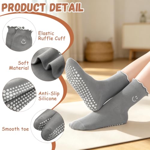 Pilates Socks for Women - Non Slip Yoga Socks, 3 Pairs - White, Black, Grey