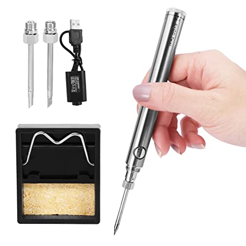 Cordless Soldering Iron Kit, USB Rechargeable Portable Soldering Iron with 3PCS Tips for DIY, Home Appliance Electronics Repair(COLOR:Silver)