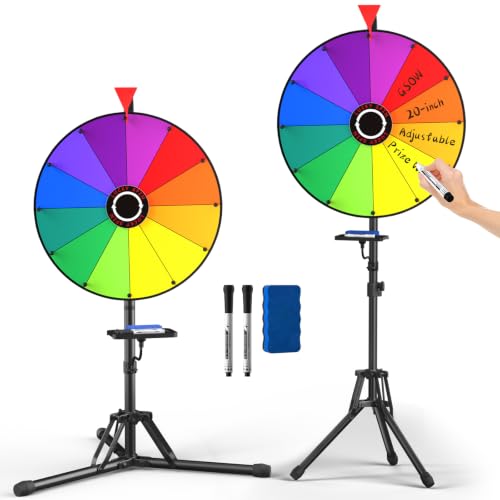 20-Inch Spinning Prize Wheel with Stand - GSOW, Adjustable 47-61in