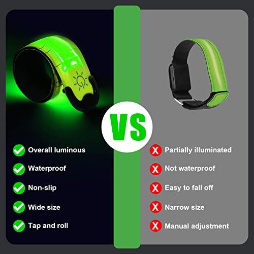 LED Armbands - Rechargeable High Visibility Reflective Lights, 2 Pack - Green
