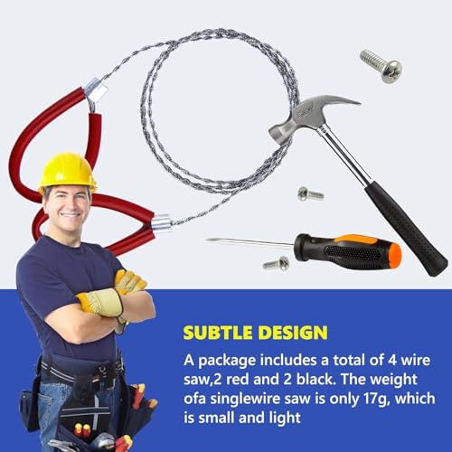 4 Pcs Stainless Steel Cable Saw Set - Red & Black, 23.62 Inch