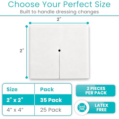Drain Sponges - 2"x2" Sterile Gauze Pads, Pre-Cut (70 Pack)