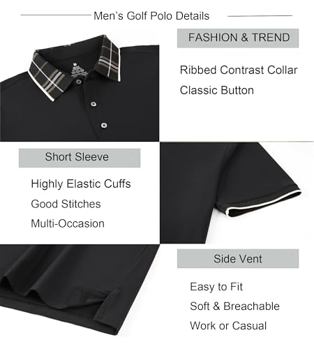 Alex Vando Men's Black Large Moisture-Wicking Golf Polo Shirt - Short Sleeve