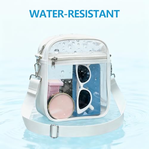 Clear Stadium Bag - Small PU Leather Purse, White | 8.7"x7"x3"