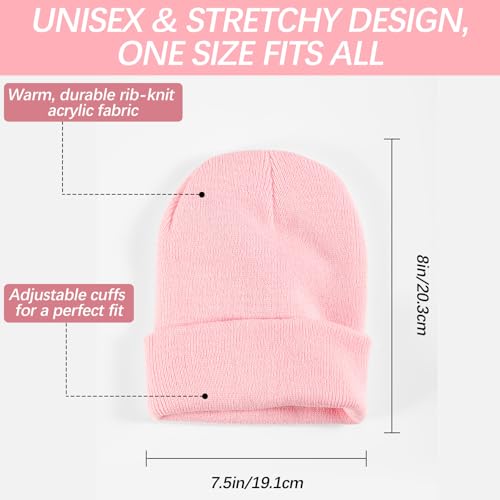 Winter Knitted Beanie Hat - Soft, Elastic, One Size - Black + Pink