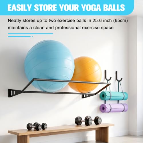 Wall Mounted Exercise Ball Rack for Yoga & Fitness Balls - Holds 2