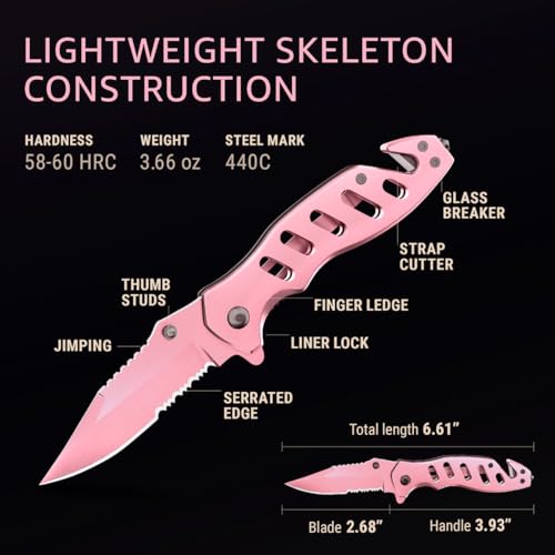 Pink Pocket Knife for Women - Legal Small 2.68 Inch Serrated Blade