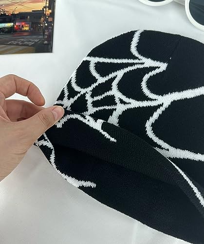 Gothic Spider Pattern Knitted Beanie Hat - Black