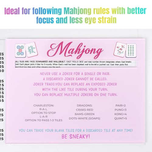KUIRAN Mahjong Line Finder 4-Pack – 4 Color Sets (Blue, Purple, Pink, Yellow) Acrylic Rule Card Helpers