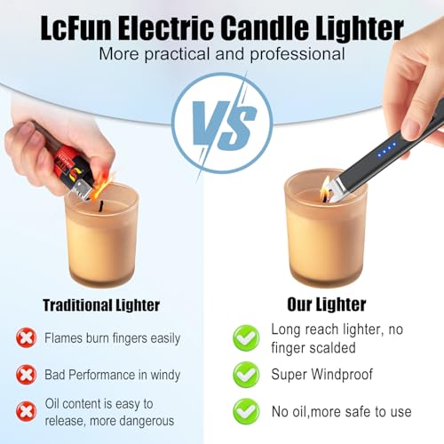 Electric Candle Lighter - 2 Pack Rechargeable Black Plasma Arc Lighters with Safety Lock