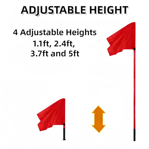 5 FT Soccer Corner Flags Set - Adjustable Red Poles with Spring Nails