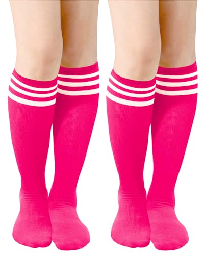 Classic Athletic Knee High Socks - Pink & White Stripes