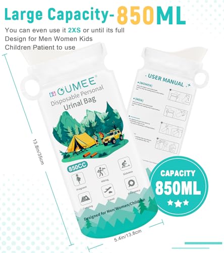 OUMEE 850ML Emergency Disposable Urinal Bags, 8/12/20/28 Pcs