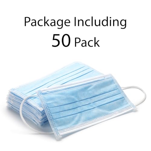 50 Pack Blue Kids Disposable Face Mask, Solid Blue 3-Ply Breathabel Full Face Protection with Elastic Ear Loop